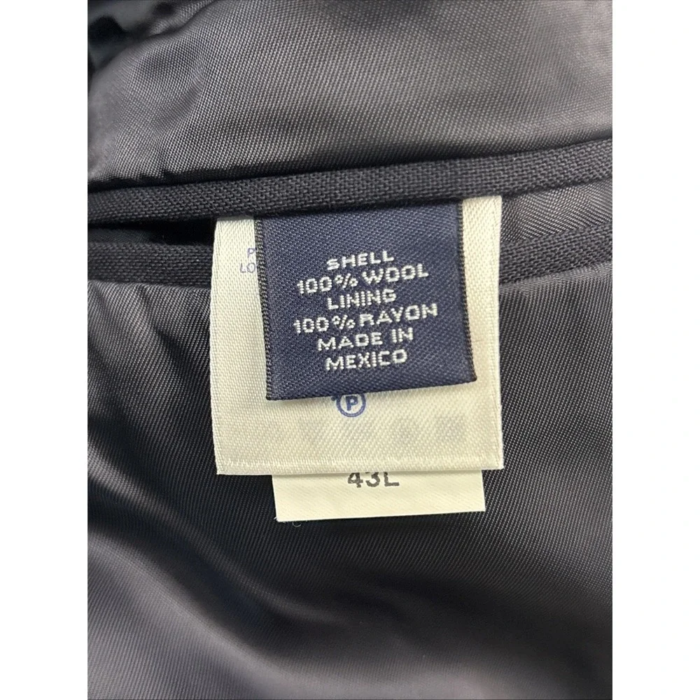 Lands End Blazer Mens 43L (46) Navy Blue‎ Gold 3 Button Wool Sports Coat Jacket